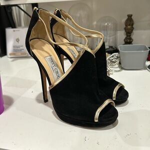 $925 Jimmy Choo Fey Sandals Pumps Platform Open Toe Back Zip Suede size 37